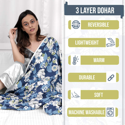 Floral Blue Super Soft Flannel Floral Microfiber Summer AC Single Bed Dohar