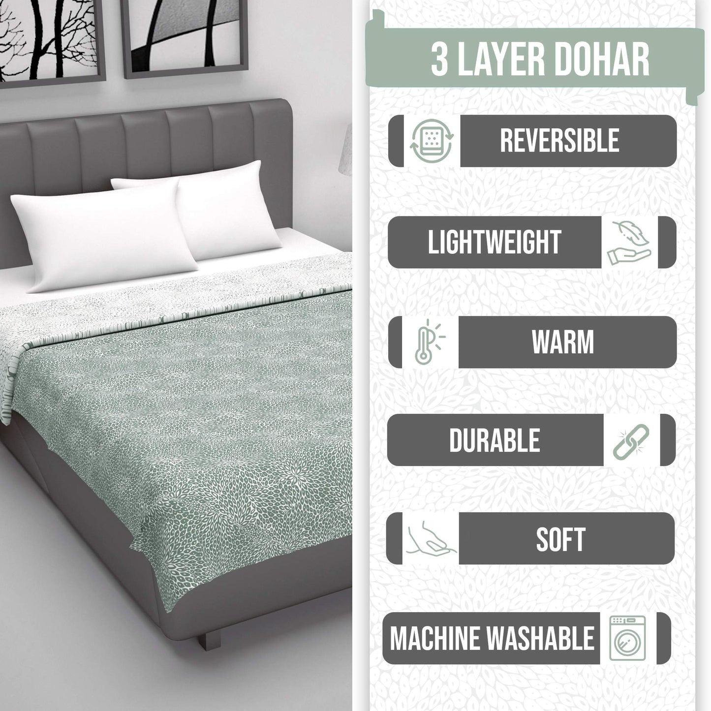 Green Floral Fantasy All Season Microfiber Single Bed Dohar