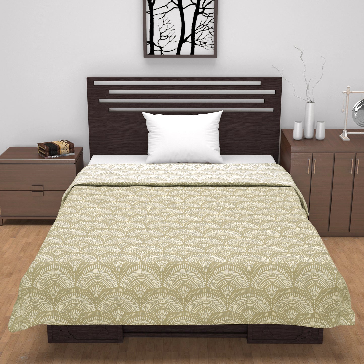 Block Print Green Lightweight Reversible Single Bed Dohar