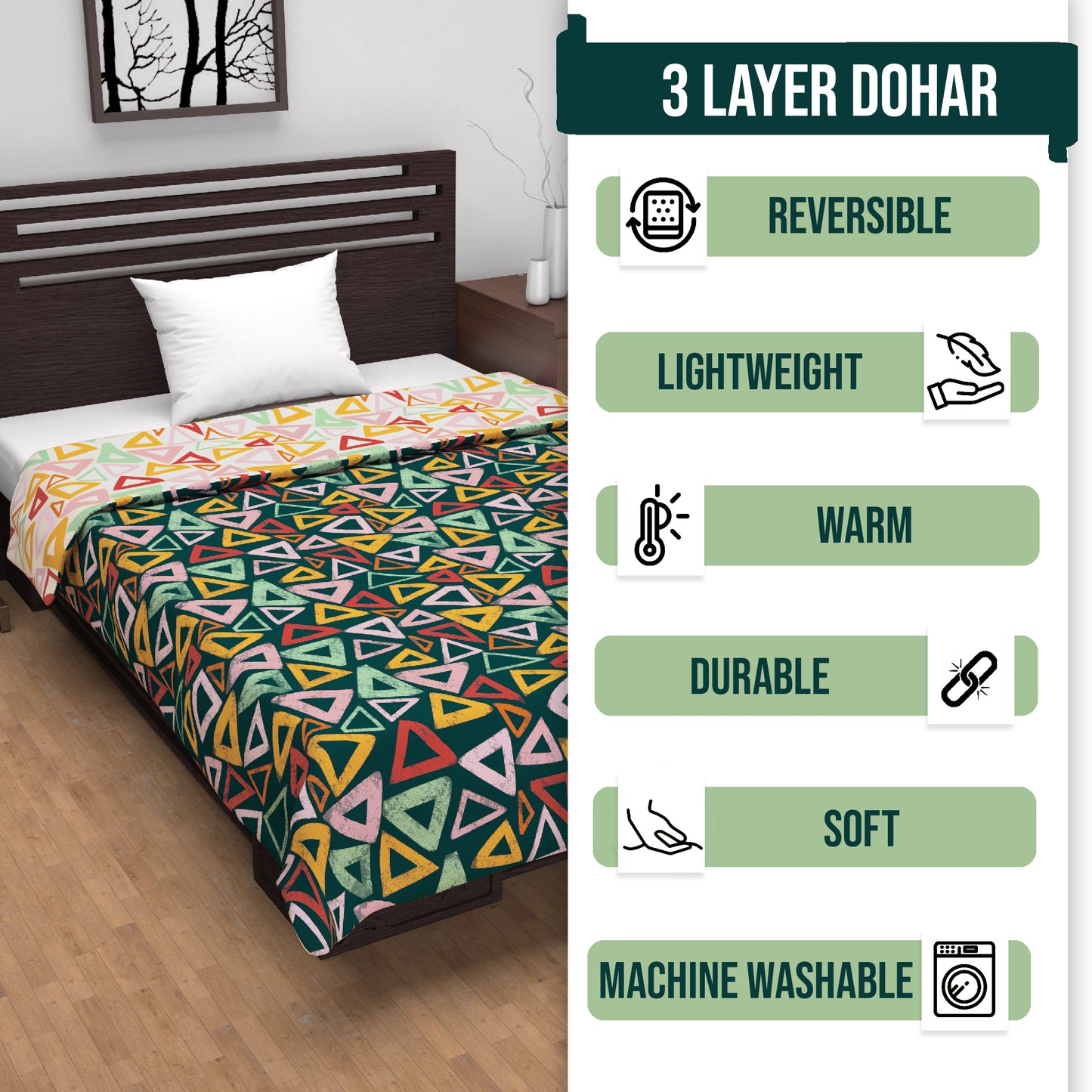 Midnight Multicolor Geometric Pattern Dohar For Single Bed – 120 GSM Microfiber