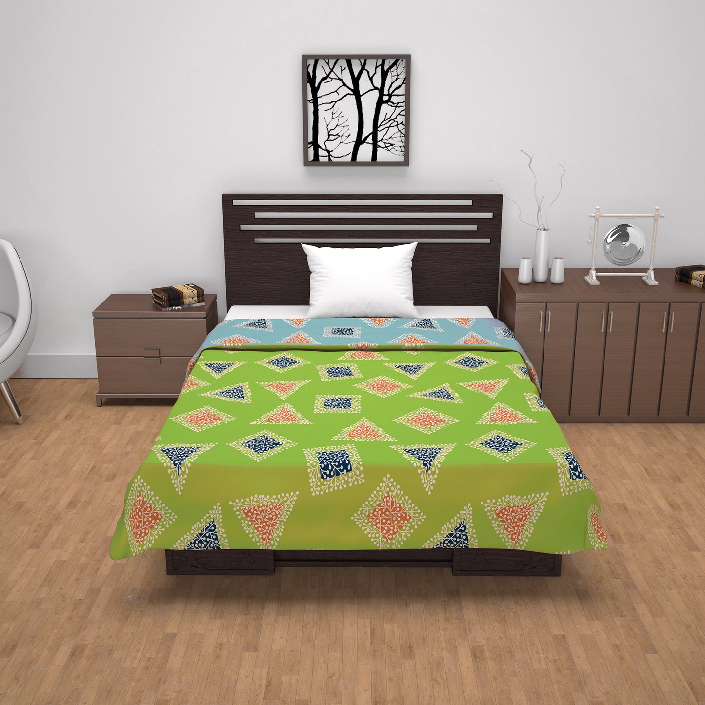Sky Olive Geometric Pattern Single Dohar – 120 GSM Microfiber