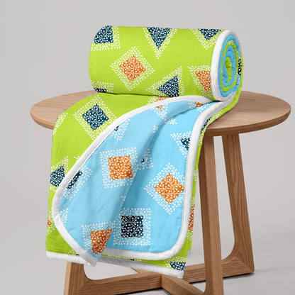 Sky Olive Geometric Pattern Single Dohar – 120 GSM Microfiber
