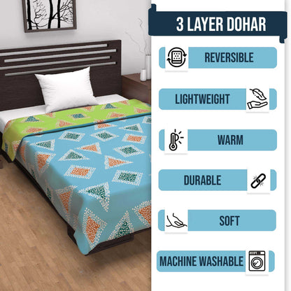 Sky Olive Geometric Pattern Single Dohar – 120 GSM Microfiber