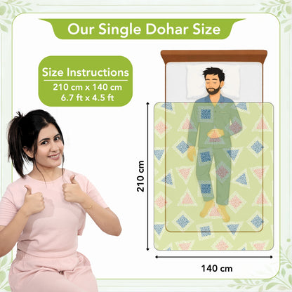 Sky Olive Geometric Pattern Single Dohar – 120 GSM Microfiber
