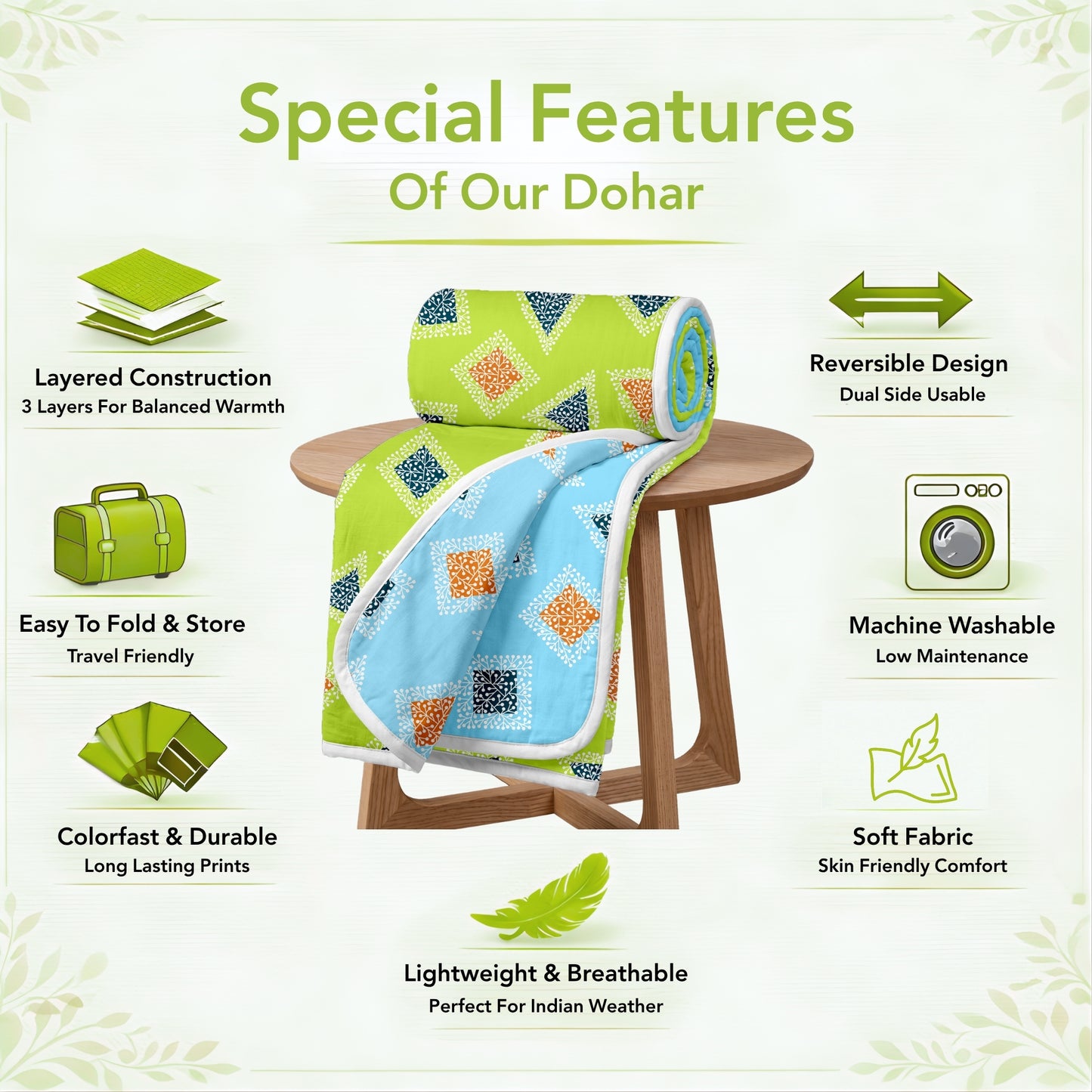 Sky Olive Geometric Pattern Single Dohar – 120 GSM Microfiber