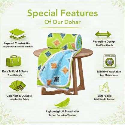 Sky Olive Geometric Pattern Single Dohar – 120 GSM Microfiber