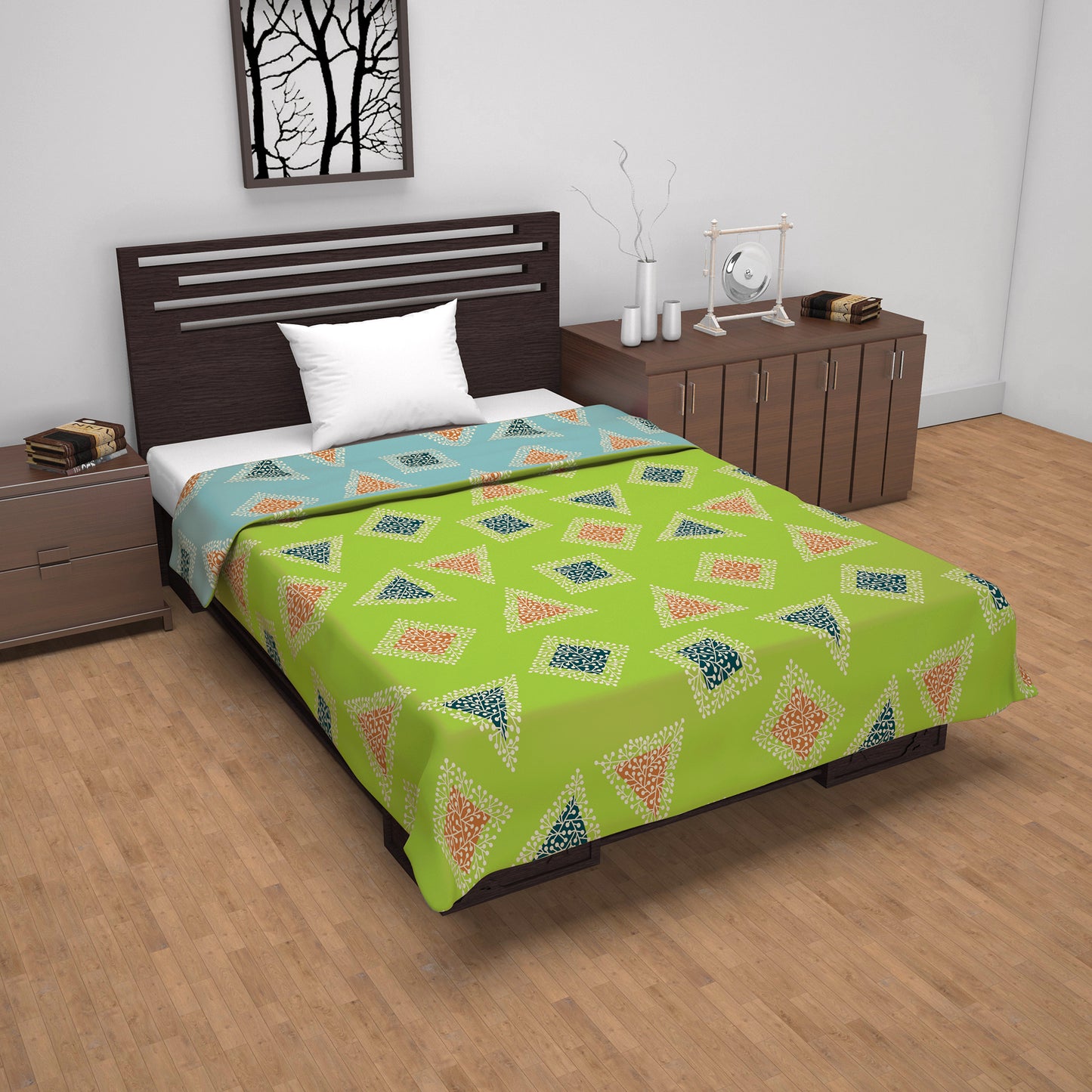 Sky Olive Geometric Pattern Single Dohar – 120 GSM Microfiber