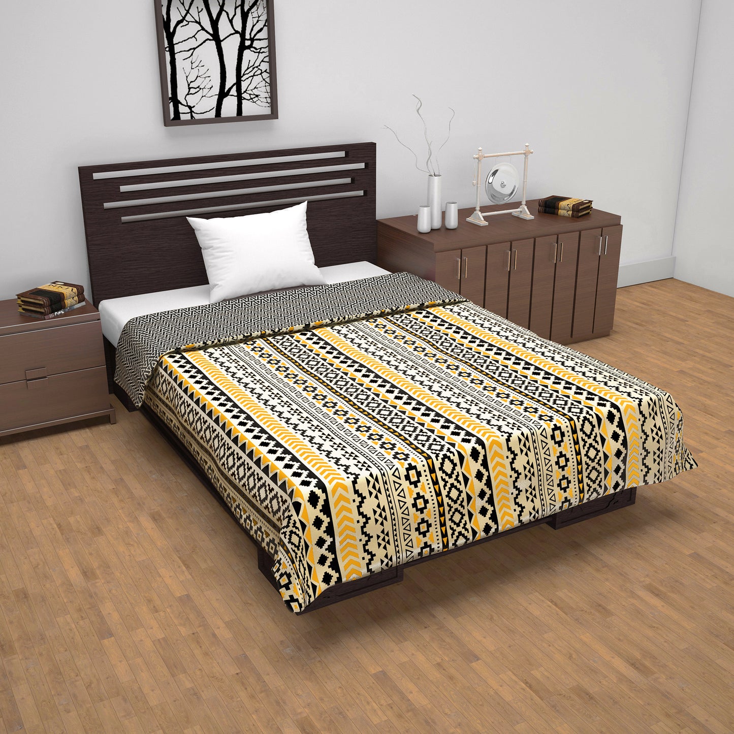 Mustard Mint Abstract Pattern Single Dohar – 120 GSM Microfiber