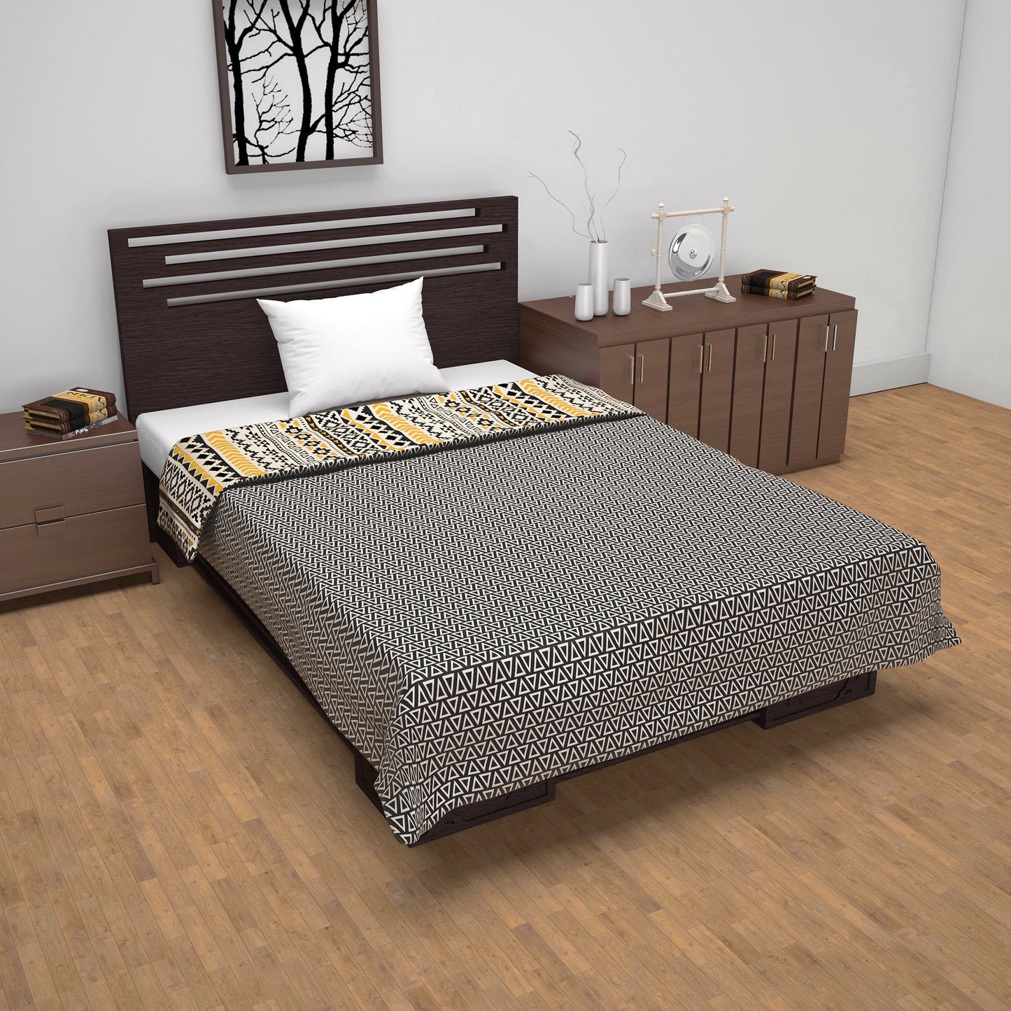 Mustard Mint Abstract Pattern Single Dohar – 120 GSM Microfiber