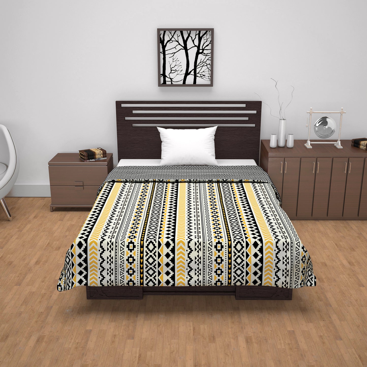 Mustard Mint Abstract Pattern Single Dohar – 120 GSM Microfiber