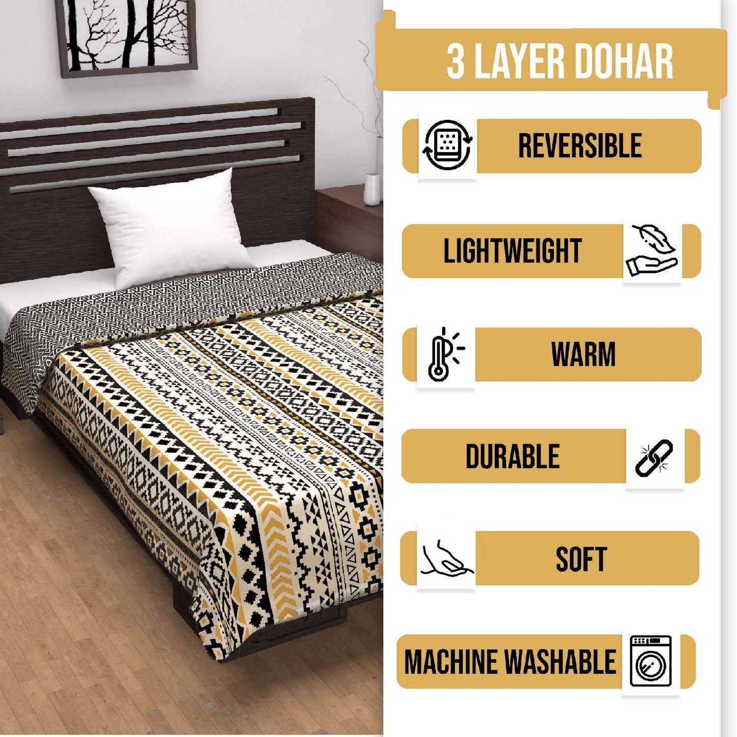 Mustard Mint Abstract Pattern Single Dohar – 120 GSM Microfiber