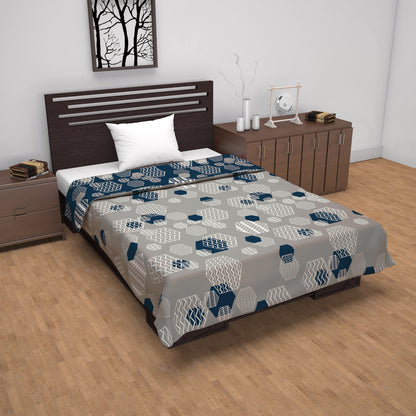 Midnight Grey Geometric Single Bed Dohar – 120 GSM Microfiber