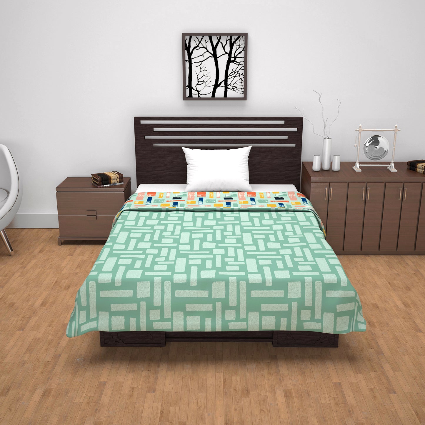 Teal Grey Abstract Single Bed Dohar – 120 GSM Microfiber