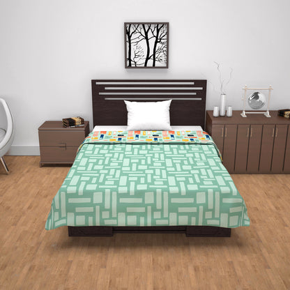 Teal Grey Abstract Single Bed Dohar – 120 GSM Microfiber