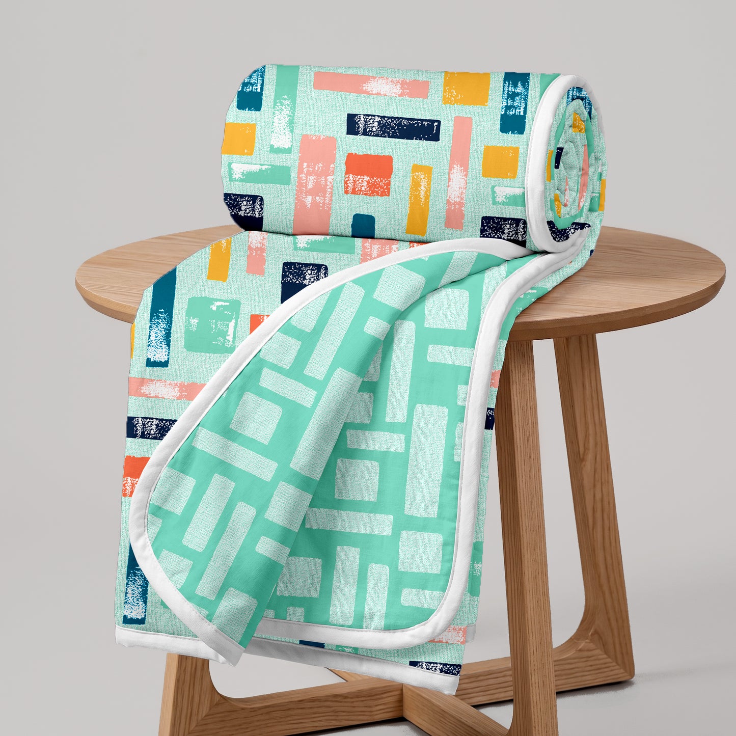 Teal Grey Abstract Single Bed Dohar – 120 GSM Microfiber