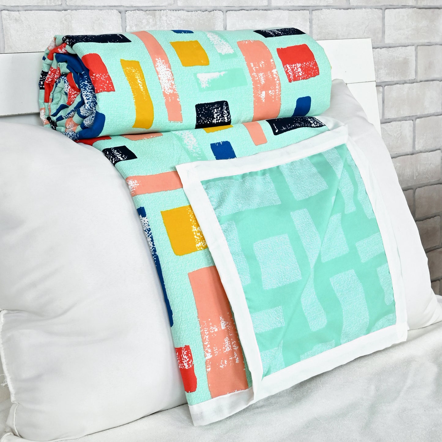 Teal Grey Abstract Single Bed Dohar – 120 GSM Microfiber