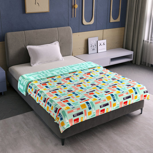 Teal Grey Abstract Single Bed Dohar – 120 GSM Microfiber