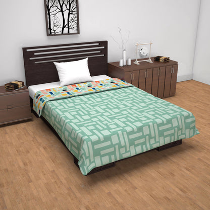 Teal Grey Abstract Single Bed Dohar – 120 GSM Microfiber