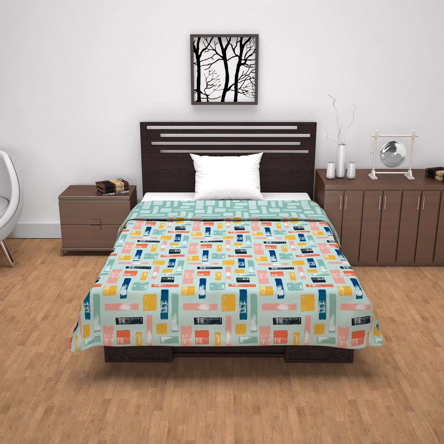 Teal Grey Abstract Single Bed Dohar – 120 GSM Microfiber