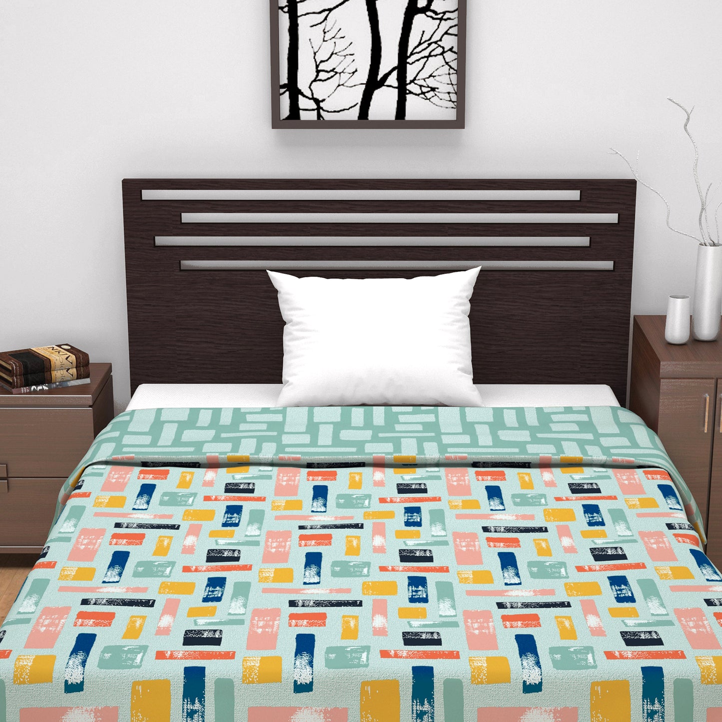 Teal Grey Abstract Single Bed Dohar – 120 GSM Microfiber