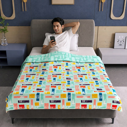 Teal Grey Abstract Single Bed Dohar – 120 GSM Microfiber