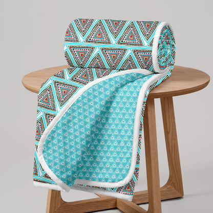 Turquoise Blue Geometric Dohar Microfiber Single Bed – 120 GSM
