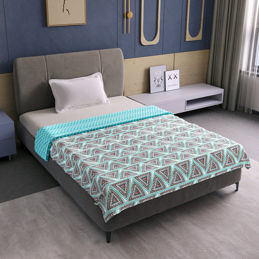 Turquoise Blue Geometric Dohar Microfiber Single Bed – 120 GSM
