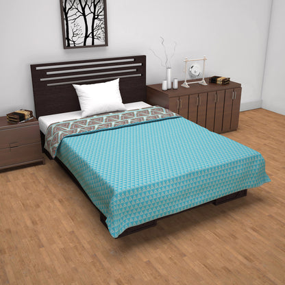 Turquoise Blue Geometric Dohar Microfiber Single Bed – 120 GSM