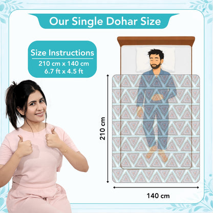 Turquoise Blue Geometric Dohar Microfiber Single Bed – 120 GSM