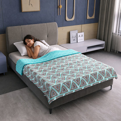 Turquoise Blue Geometric Dohar Microfiber Single Bed – 120 GSM
