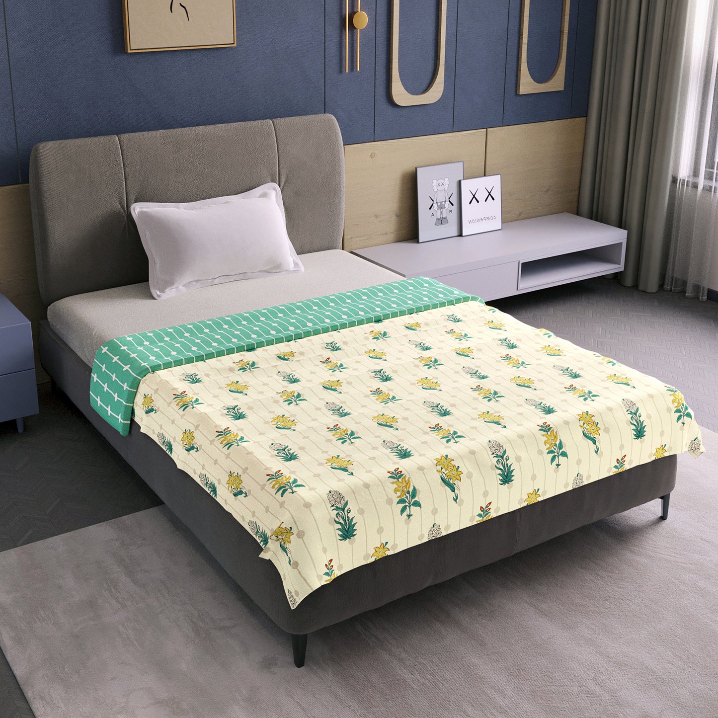 Cream Ivory Reversible Microfiber Dohar For Single Bed