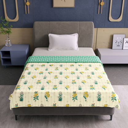 Cream Ivory Reversible Microfiber Dohar For Single Bed
