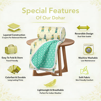 Cream Ivory Reversible Microfiber Dohar For Single Bed