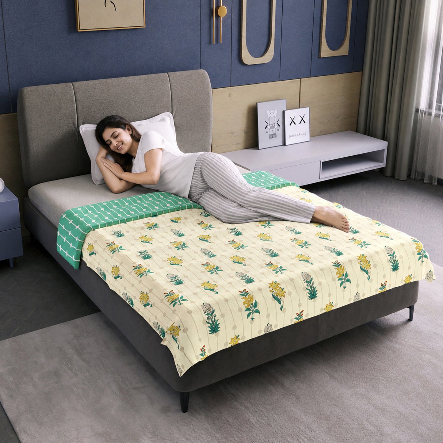 Cream Ivory Reversible Microfiber Dohar For Single Bed