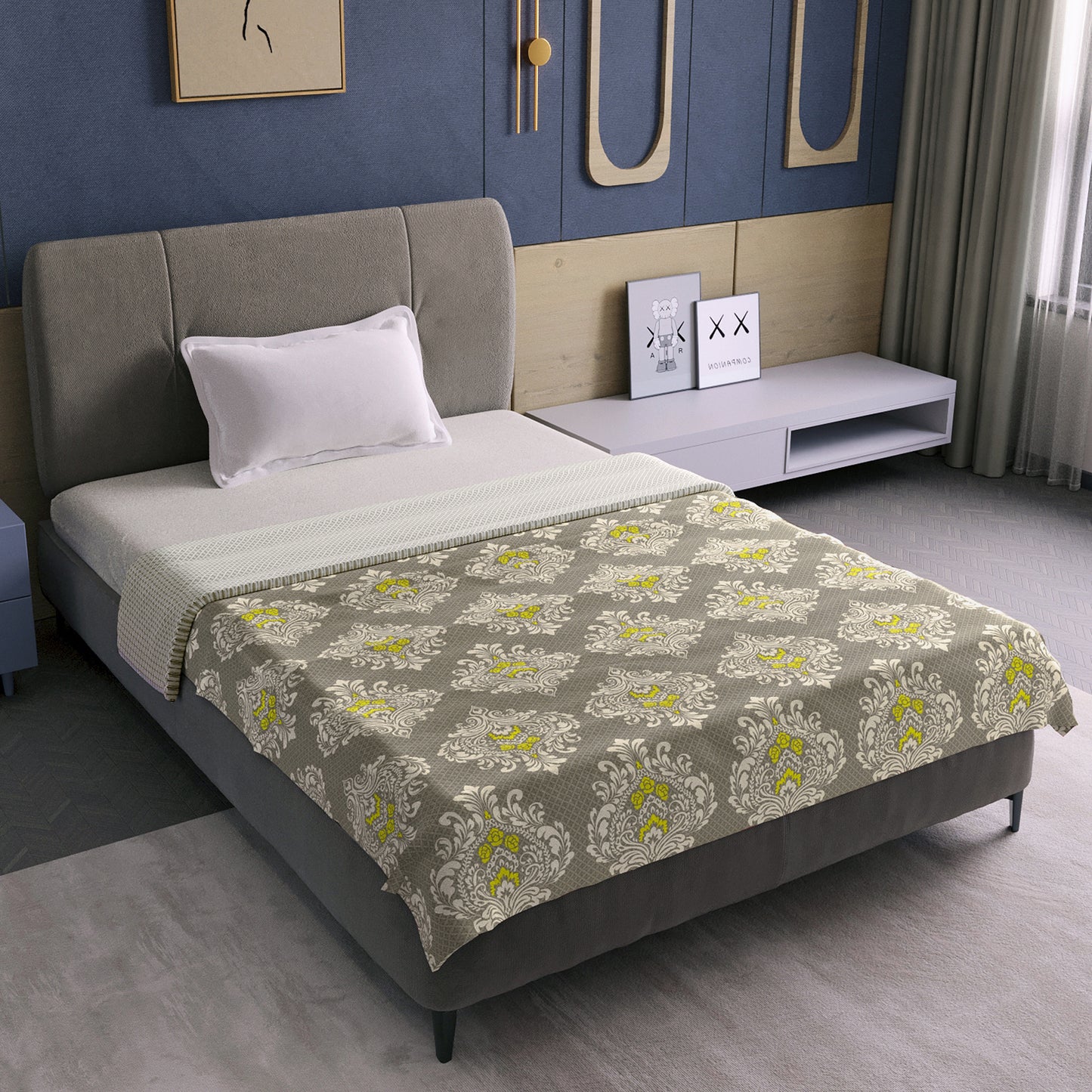 Cream And Yellow Floral Printed Lightweight Microfiber Single Dohar
