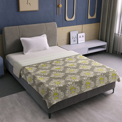 Cream And Yellow Floral Printed Lightweight Microfiber Single Dohar