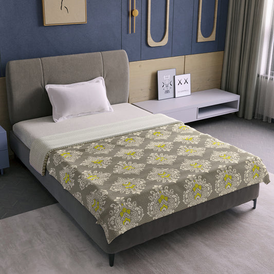 Cream And Yellow Floral Printed Lightweight Microfiber Single Dohar