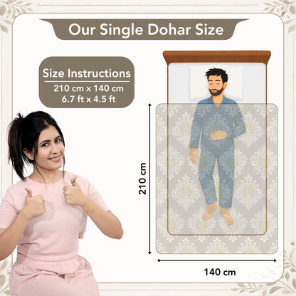 Cream And Yellow Floral Printed Lightweight Microfiber Single Dohar