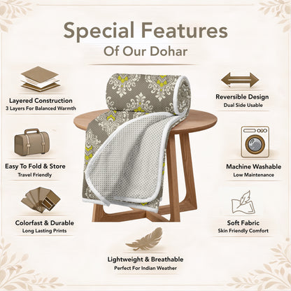 Cream And Yellow Floral Printed Lightweight Microfiber Single Dohar