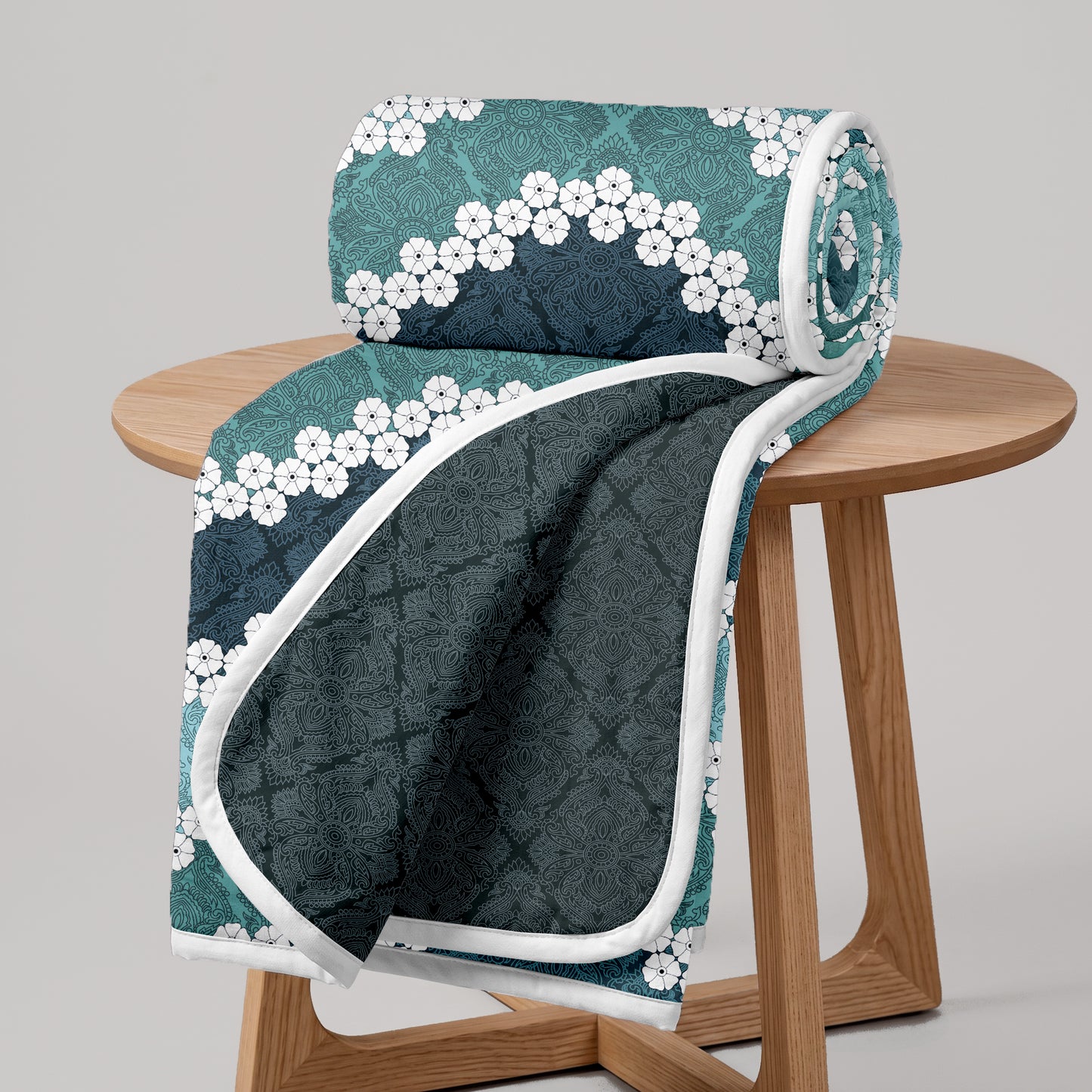Aqua Green Floral Printed Lightweight Microfiber Single Dohar
