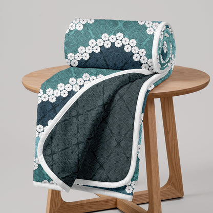 Aqua Green Floral Printed Lightweight Microfiber Single Dohar