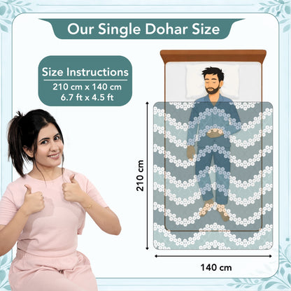 Aqua Green Floral Printed Lightweight Microfiber Single Dohar
