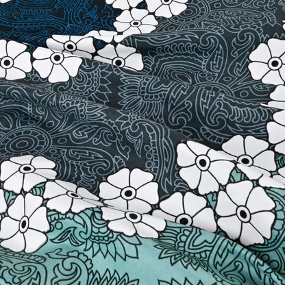 Aqua Green Floral Printed Lightweight Microfiber Single Dohar