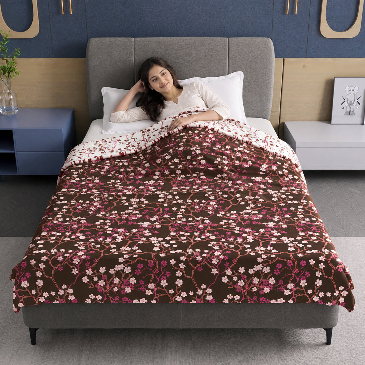 Brown Floral Microfiber Single Dohar – 120 GSM