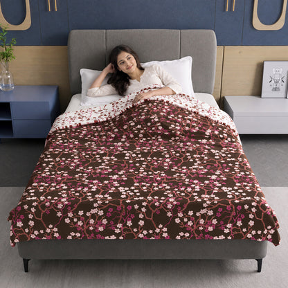 Brown Floral Microfiber Single Dohar – 120 GSM