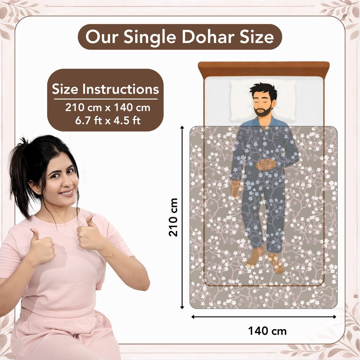 Brown Floral Microfiber Single Dohar – 120 GSM
