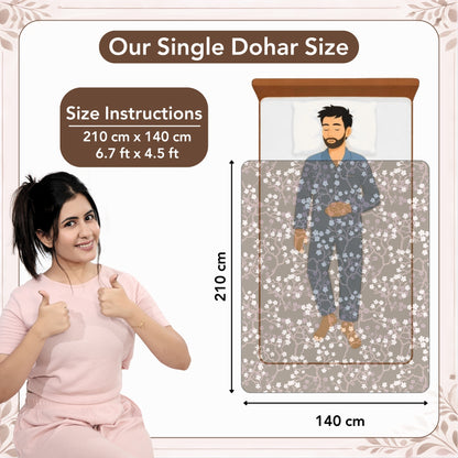 Brown Floral Microfiber Single Dohar – 120 GSM