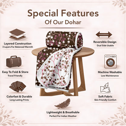 Brown Floral Microfiber Single Dohar – 120 GSM