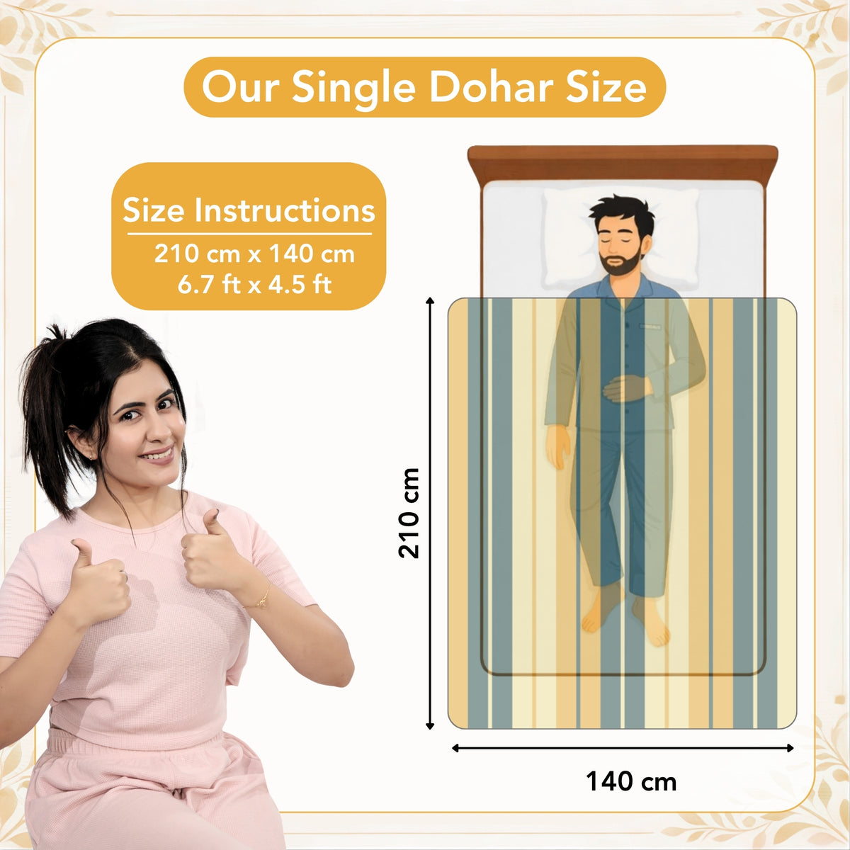Yellow Microfiber Single Bed Dohar – 120 GSM