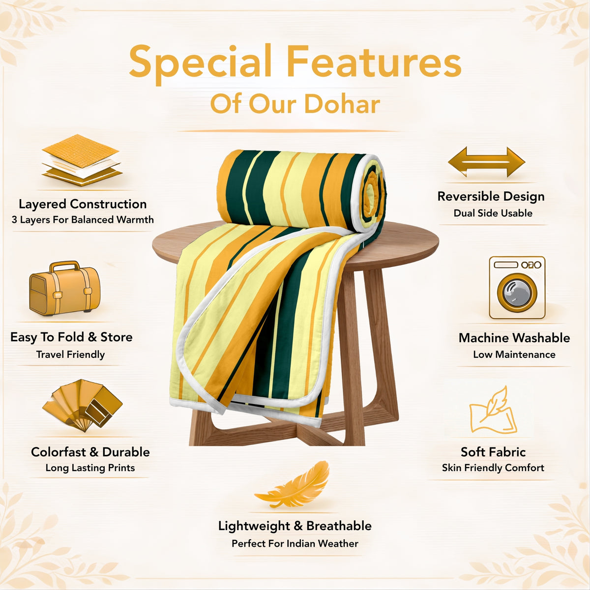 Yellow Microfiber Single Bed Dohar – 120 GSM